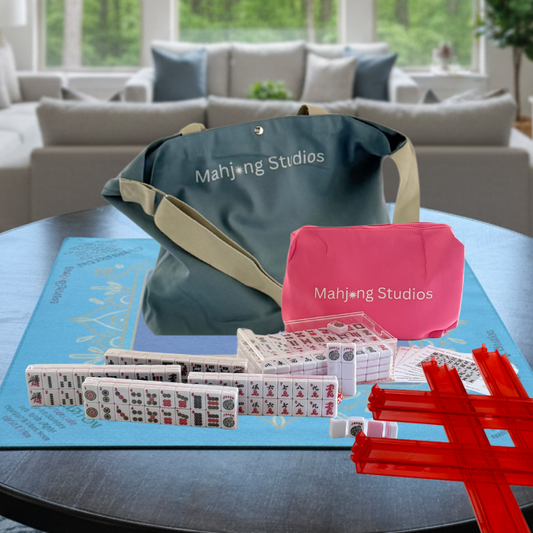 American Mahjong Set 166 Tiles - Mahjong Bundle - Blue & Tan Bag Midnight Mat
