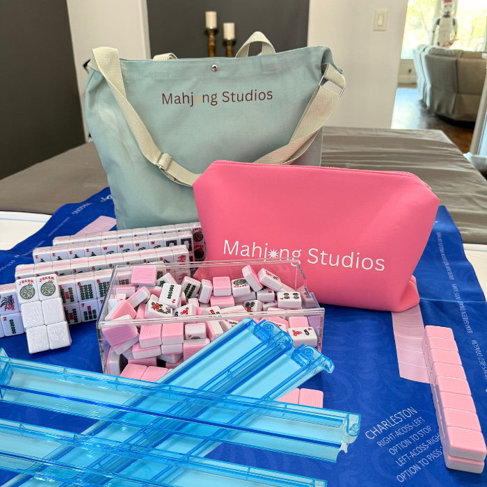 Two color Pink 166-Tiles Mahjong Bundle - American Mahjong Mat Rack Tote Green