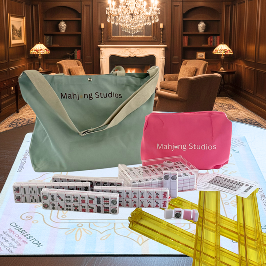 Pink 166-Tiles Mahjong Bundle - American Mahjong Mat Rack Green Tote