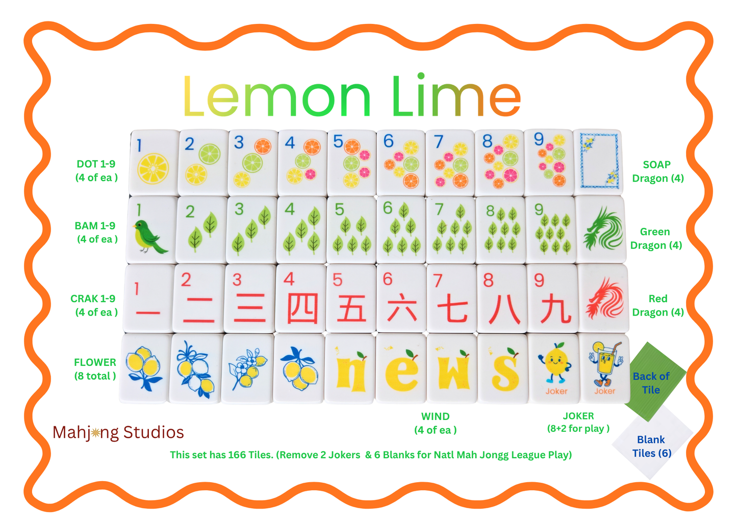 Mahjong Studios – American Mahjong Tiles - Lemon Lime Green Back - PREORDER