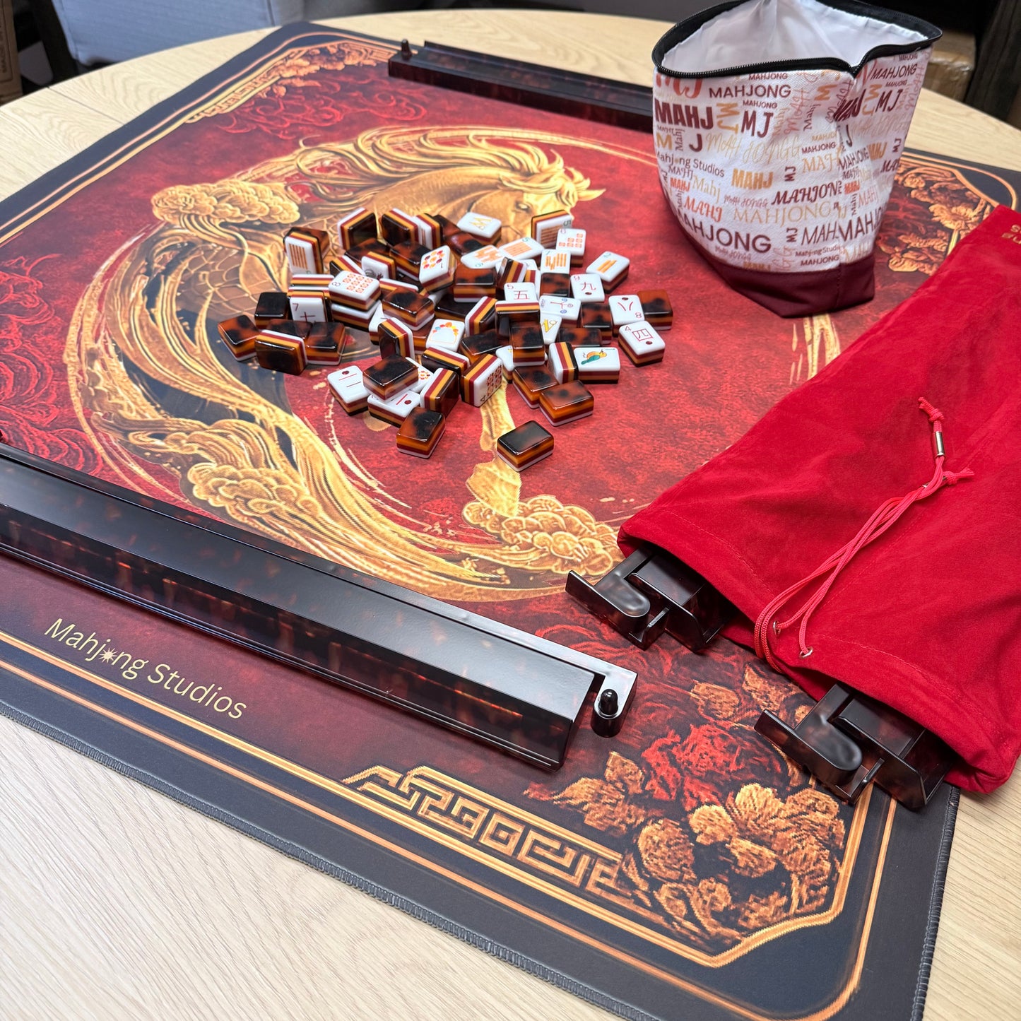 Red Year of the Horse Mahjong Mat - ships rolled