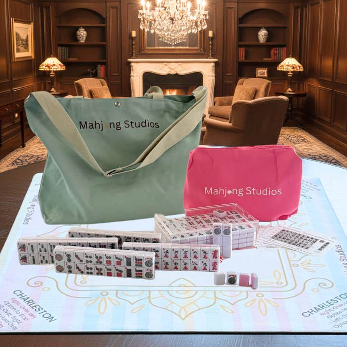 Pink 166-Tiles Mahjong Bundle - American Mahjong Mat Rack Green Tote