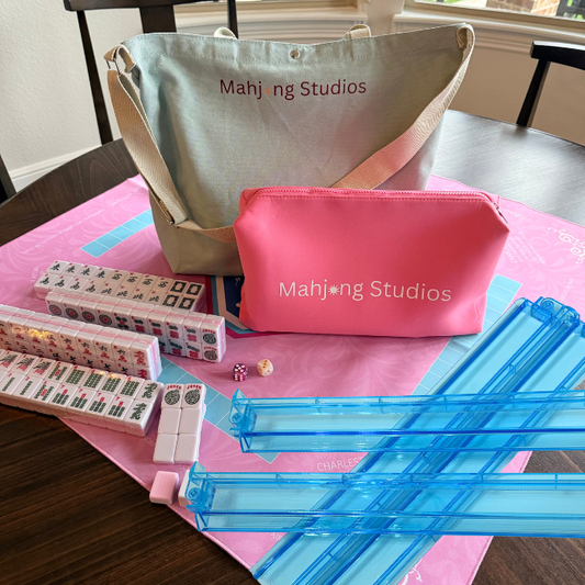 Two color Pink 166-Tiles Mahjong Bundle - American Mahjong Mat Rack Tote