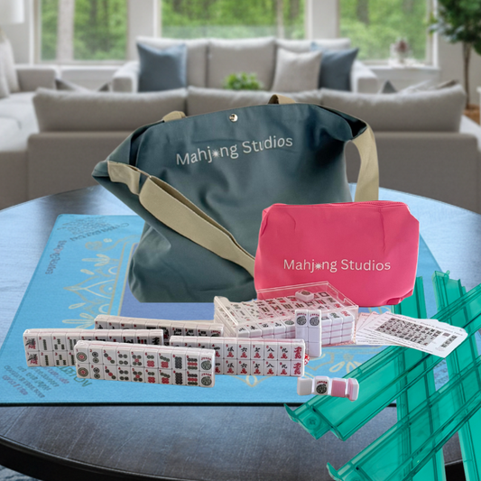 American Mahjong Set 166 Tiles - Mahjong Bundle - Blue & Tan Bag Midnight Mat