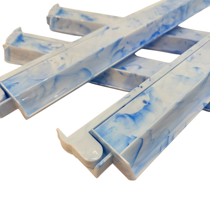 Close-up of rich blue marble pattern on Mahjong Studios Mahjong rack
