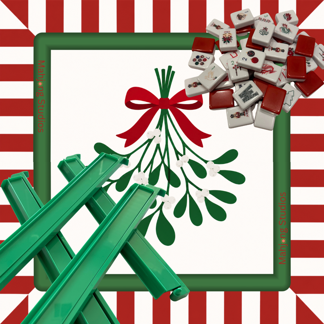 Christmas Kiss American Mahjong tile set with coordinating mistletoe Mahjong mat
