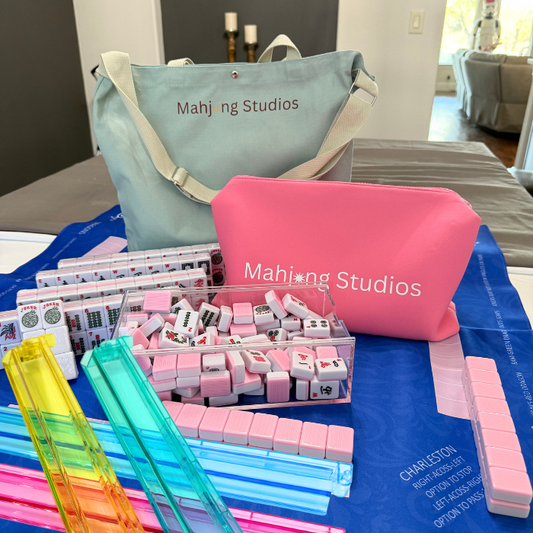 Two color Pink 166-Tiles Mahjong Bundle - American Mahjong Mat Rack Tote Green