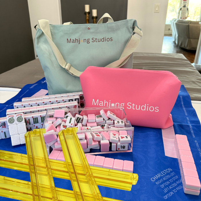 Two color Pink 166-Tiles Mahjong Bundle - American Mahjong Mat Rack Tote Green