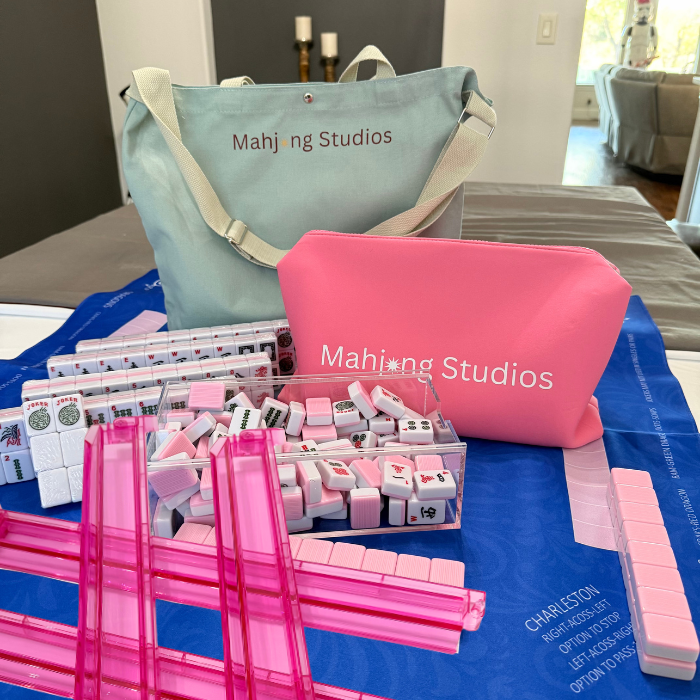Two color Pink 166-Tiles Mahjong Bundle - American Mahjong Mat Rack Tote Green