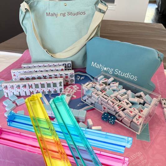 American Mahjong Set 166 Tiles Bundle - Green Bag Pink Mat 2-color blue tiles