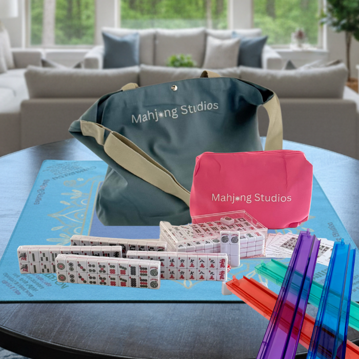 American Mahjong Set 166 Tiles - Mahjong Bundle - Blue & Tan Bag Midnight Mat
