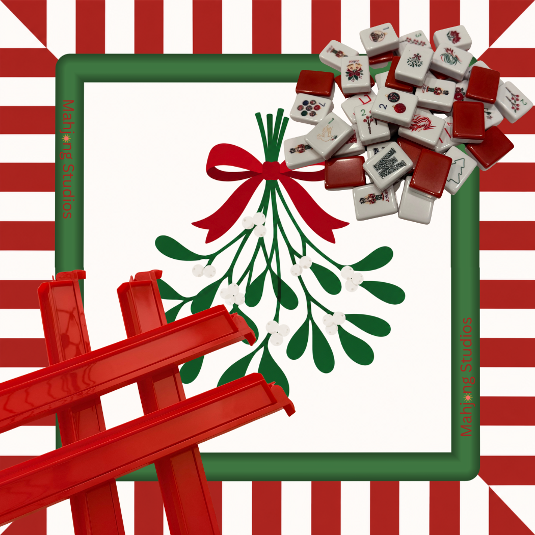 Christmas Kiss holiday American Mahjong tiles arranged for Christmas game night