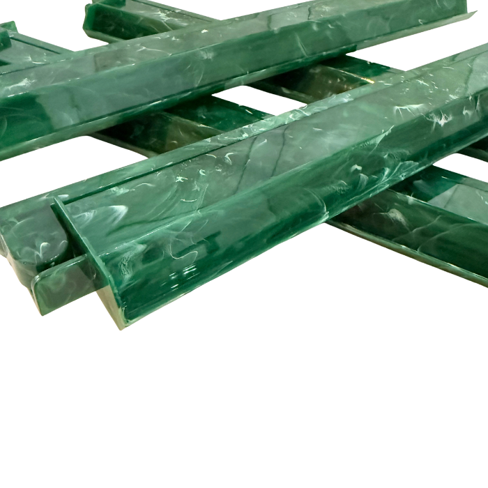 Four 18.5-inch deep green Jade American Mahjong racks with pushers
