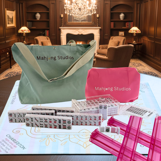 Pink 166-Tiles Mahjong Bundle - American Mahjong Mat Rack Green Tote
