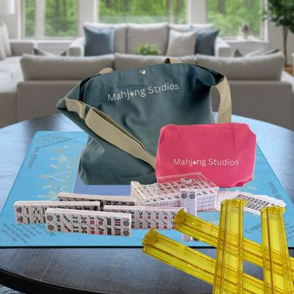 American Mahjong Set 166 Tiles - Mahjong Bundle - Blue & Tan Bag Midnight Mat