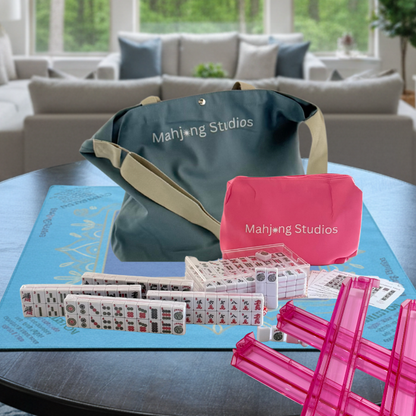 American Mahjong Set 166 Tiles - Mahjong Bundle - Blue & Tan Bag Midnight Mat