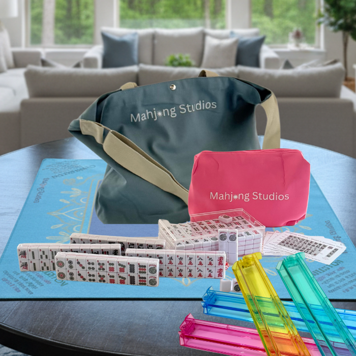 American Mahjong Set 166 Tiles - Mahjong Bundle - Blue & Tan Bag Midnight Mat