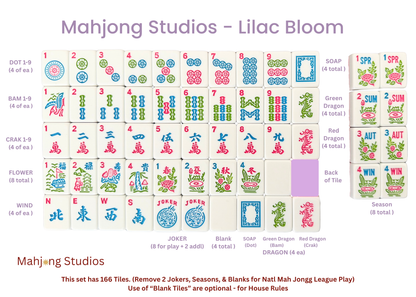 Mahjong Studios – American Mahjong Tile Set Yellow Lilac Ocean Blue