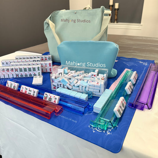 American Mahjong Set 166 Tiles Bundle - Green Bag Blue Mat 2-color blue tiles