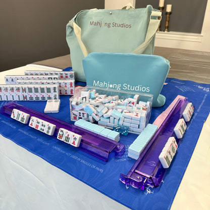 American Mahjong Set 166 Tiles Bundle - Green Bag Blue Mat 2-color blue tiles