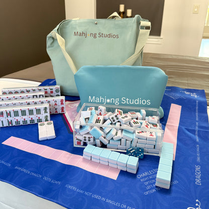 American Mahjong Set 166 Tiles Bundle - Green Bag Blue Mat 2-color blue tiles