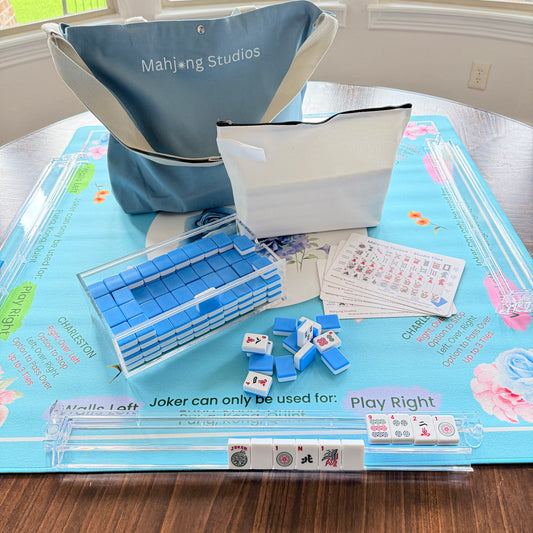 Blue Mahjong Tiles Bundle – American Mahjong 166 Tiles, Studio Tiles Clear Racks Teal Mat