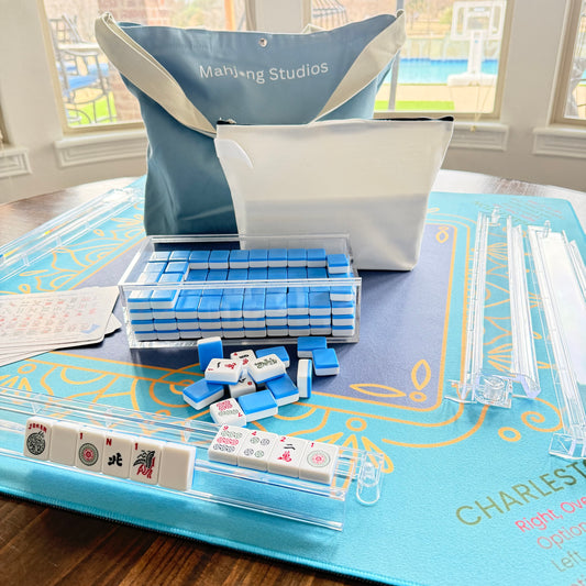 Blue Mahjong Tiles Bundle – American Mahjong 166 Tiles, Studio Tiles Clear Racks Midnight Luxe