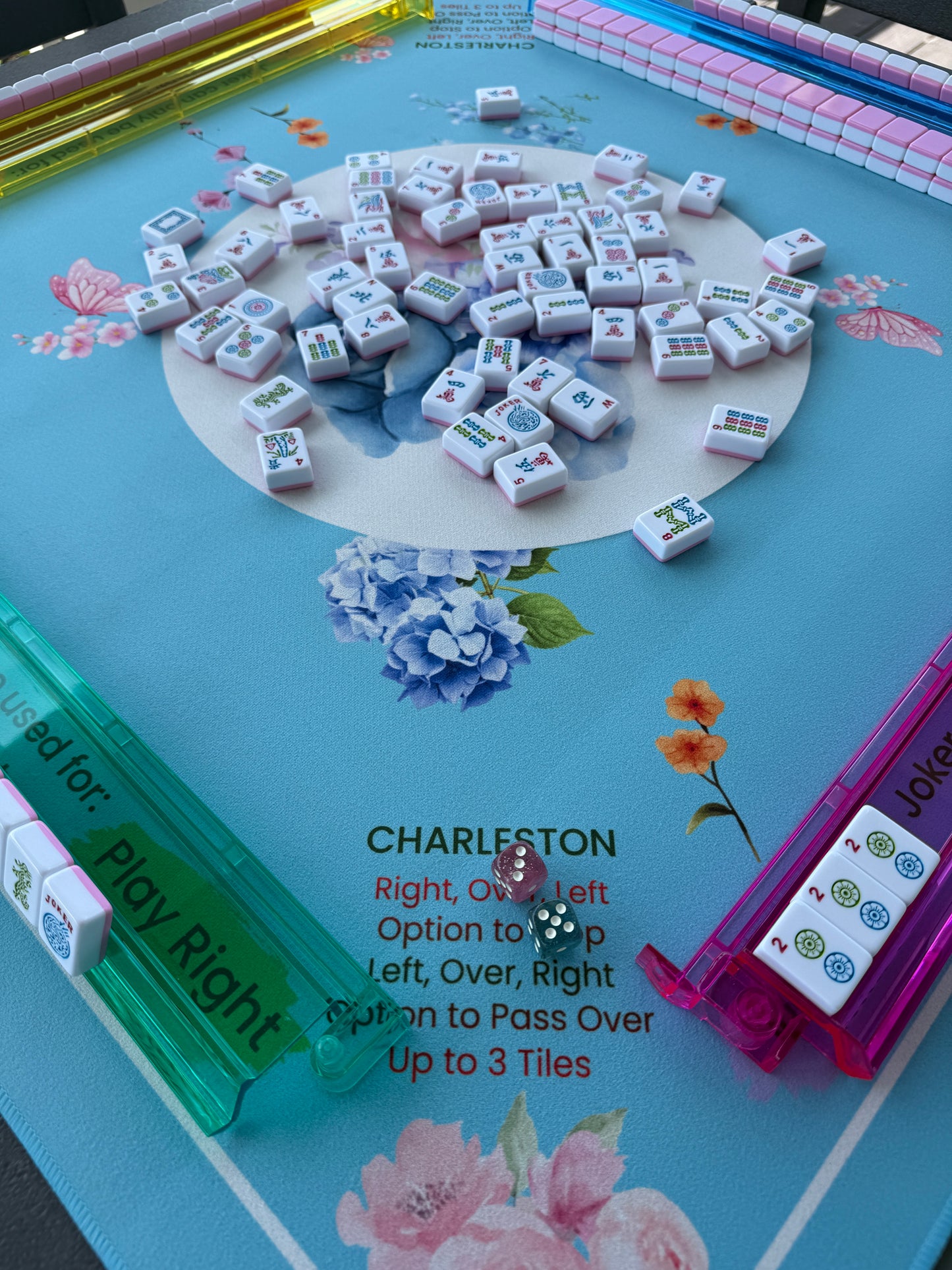 Teal Garden Mahjong Mat - Ships Rolled