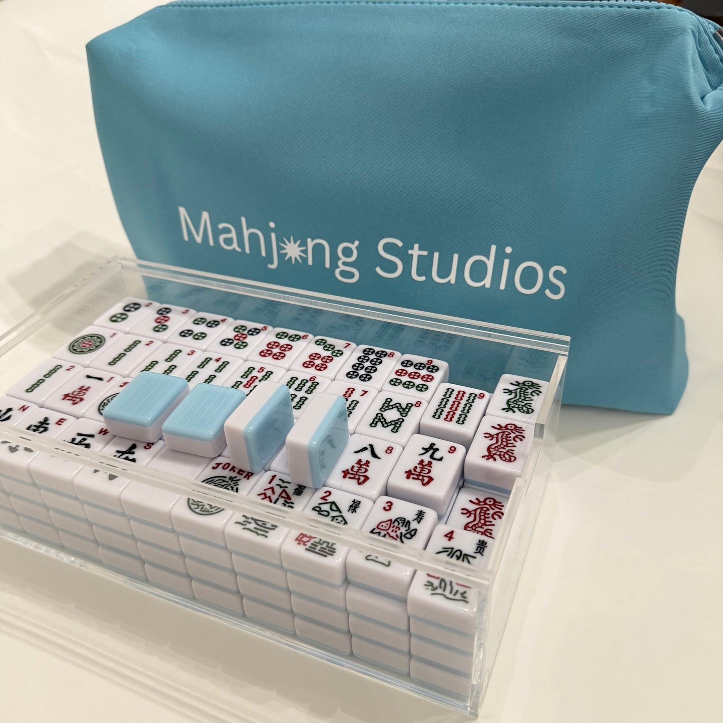 American Mahjong Set 166 Tiles Bundle - Green Bag Blue Mat 2-color blue tiles