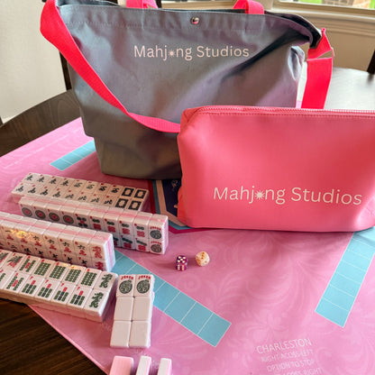 All In One - Mahjong Bundle - American Mahjong Set 166 2-Color Tiles - Pink Tiles and Mat