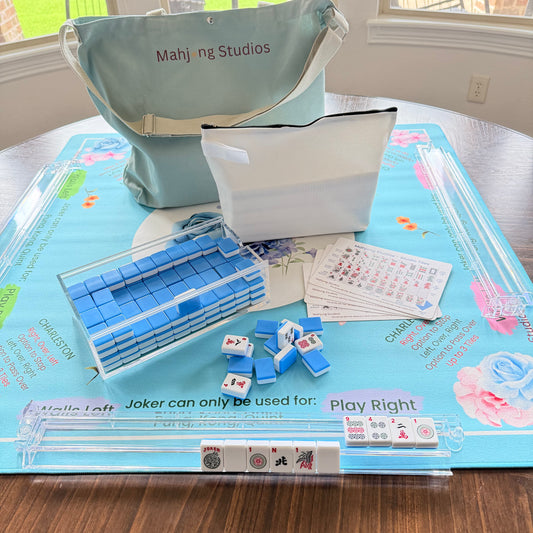 Blue Mahjong Tiles Bundle – American Mahjong 166 Tiles, Studio Tiles Clear Racks
