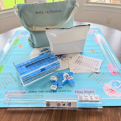Blue Mahjong Tiles Bundle – American Mahjong 166 Tiles, Studio Tiles Clear Racks