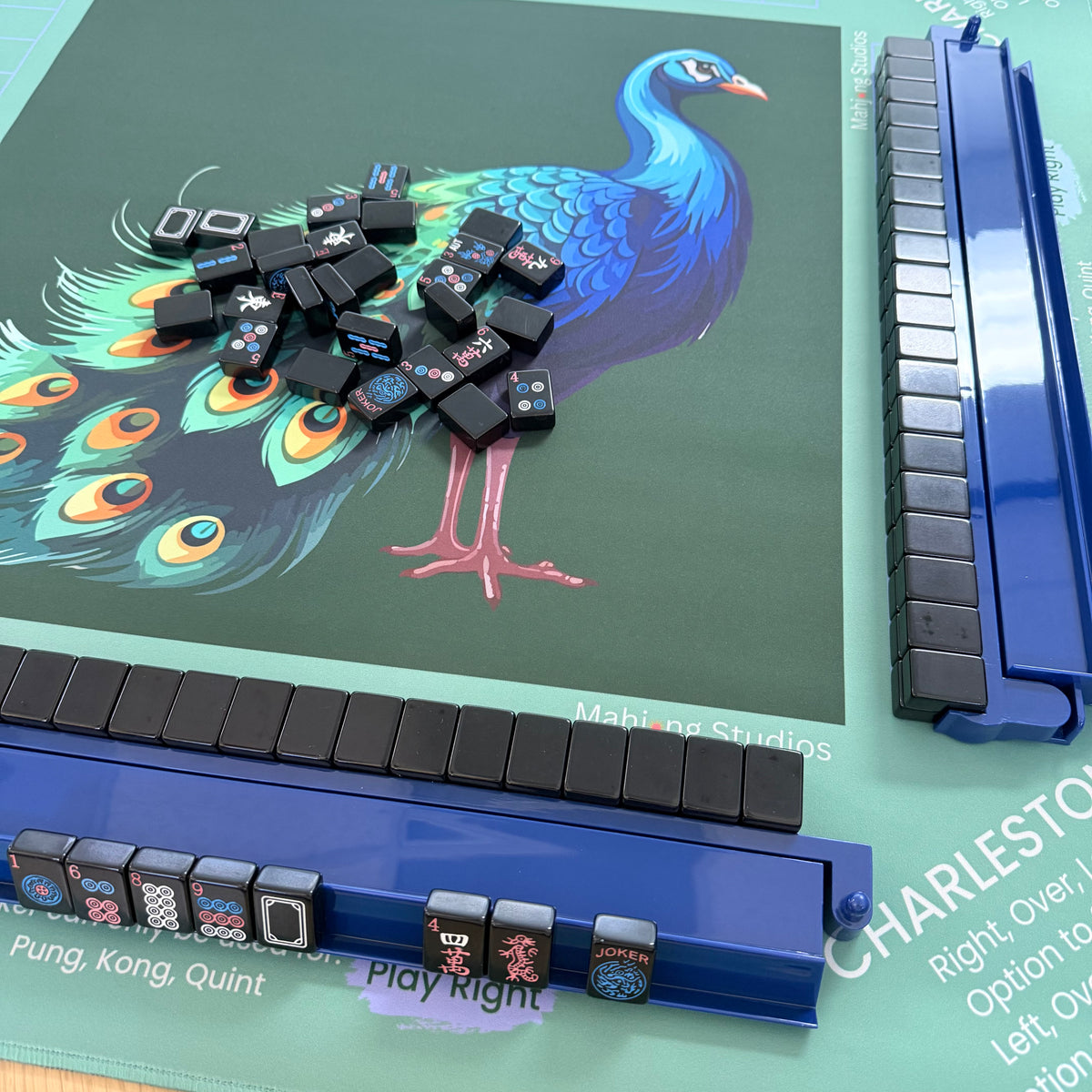 Jade Peacock Mahjong Mat - ships rolled