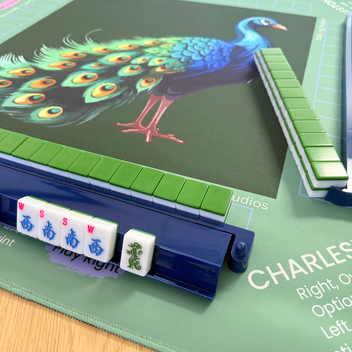 Jade Peacock Mahjong Mat - ships rolled