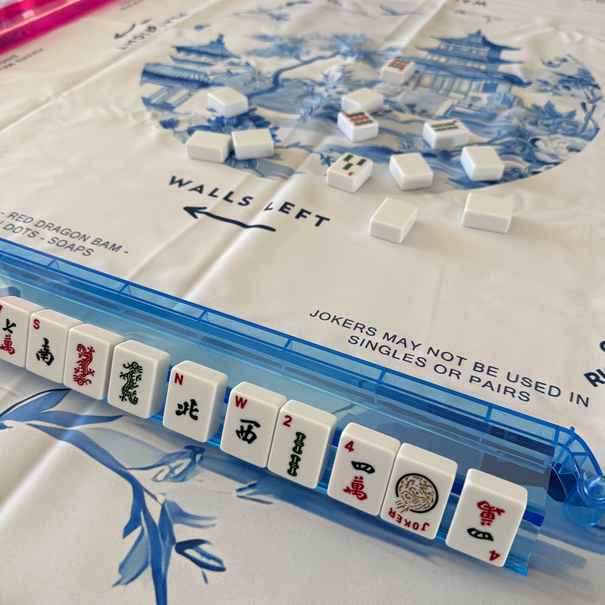 Blue Mahjong Rack Bright Blue Mahjong Rack and Pusher Set – Mahjong Studios