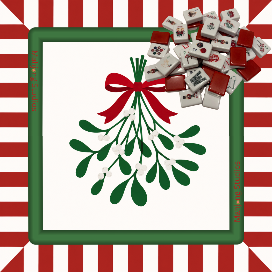 Christmas Kiss 160-piece American Mahjong set with red green pink and white holiday tiles