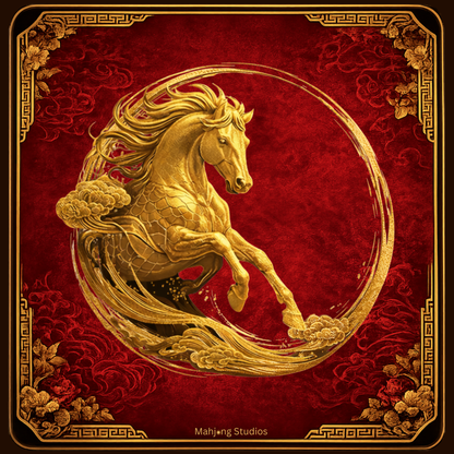 Red Year of the Horse Mahjong Mat - ships rolled