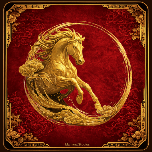 Red Year of the Horse Mahjong Mat - ships rolled