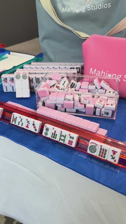 American Mahjong Set 166 Tiles - Mahjong Bundle - Blue & Tan Bag Blue Mat 2-color Pink Tiles